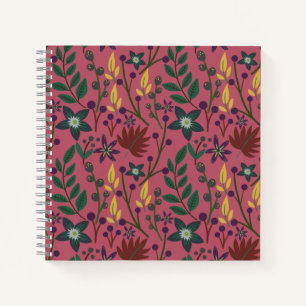 Floral seamless pattern pink flowers leaves branch notebook