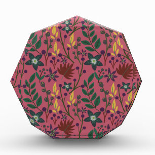 Floral seamless pattern pink flowers leaves branch photo block