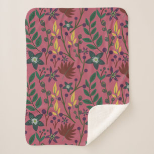 Floral seamless pattern pink flowers leaves branch sherpa blanket