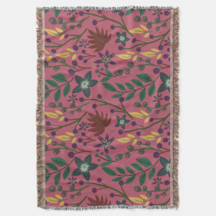Floral seamless pattern pink flowers leaves branch throw blanket