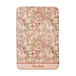 Floral seamless pattern pink personalised name  bath mat