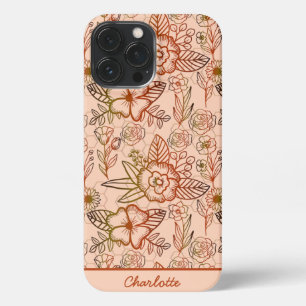 Floral seamless pattern pink personalised name iPhone 13 pro max case