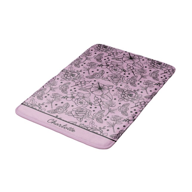 Floral seamless pattern purple personalised name  bath mat (Angled)