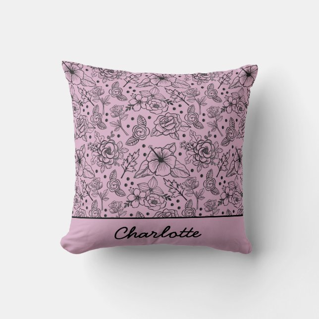 Floral seamless pattern purple personalised name cushion (Front)