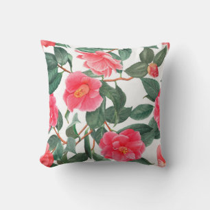 Floral seamless pattern, red camellia flowers with cushion
