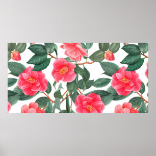 Floral seamless pattern, red camellia flowers with poster