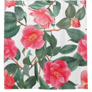 Floral seamless pattern, red camellia flowers with shower curtain