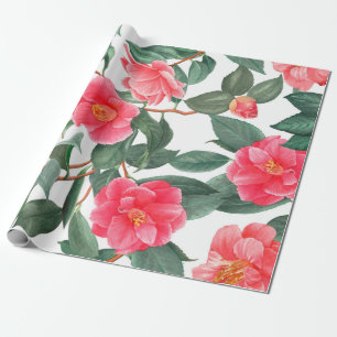Floral seamless pattern, red camellia flowers with wrapping paper