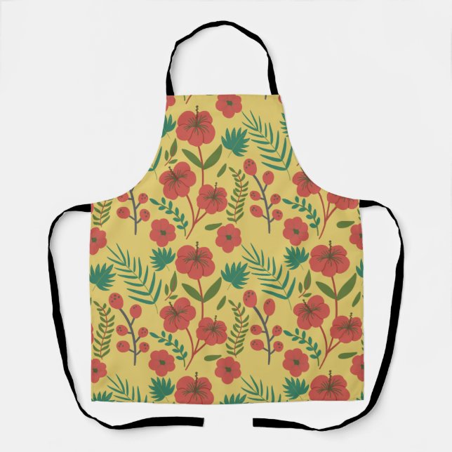 Floral seamless pattern red yellow green flowers apron (Front)
