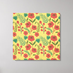 Floral seamless pattern red yellow green flowers canvas print