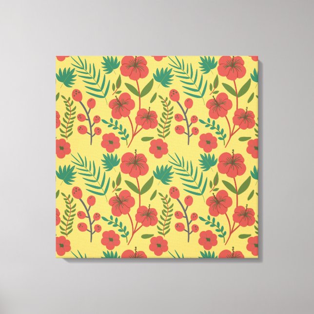 Floral seamless pattern red yellow green flowers canvas print (Front)