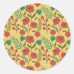 Floral seamless pattern red yellow green flowers classic round sticker
