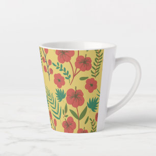 Floral seamless pattern red yellow green flowers latte mug