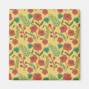 Floral seamless pattern red yellow green flowers magnet