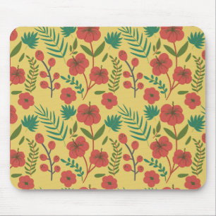 Floral seamless pattern red yellow green flowers mouse pad
