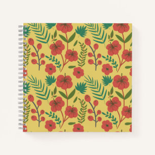 Floral seamless pattern red yellow green flowers notebook