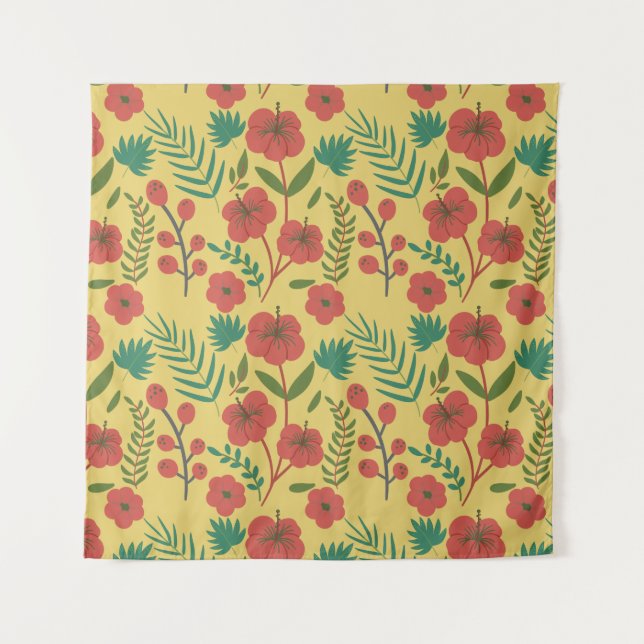 Floral seamless pattern red yellow green flowers tapestry (Front)