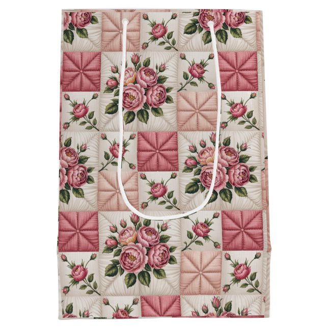  Floral Seamless Pattern, Roes Seamless Pattern Medium Gift Bag (Back)