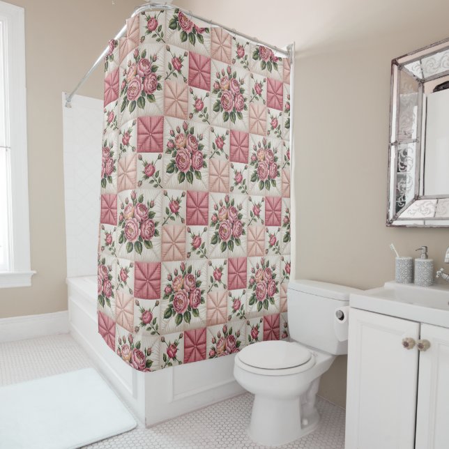  Floral Seamless Pattern, Roes Seamless Pattern Shower Curtain (In Situ)