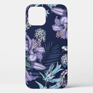 Floral seamless pattern. There are Lily, Hydrangea iPhone 12 Case
