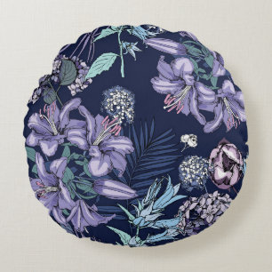 Floral seamless pattern. There are Lily, Hydrangea Round Cushion
