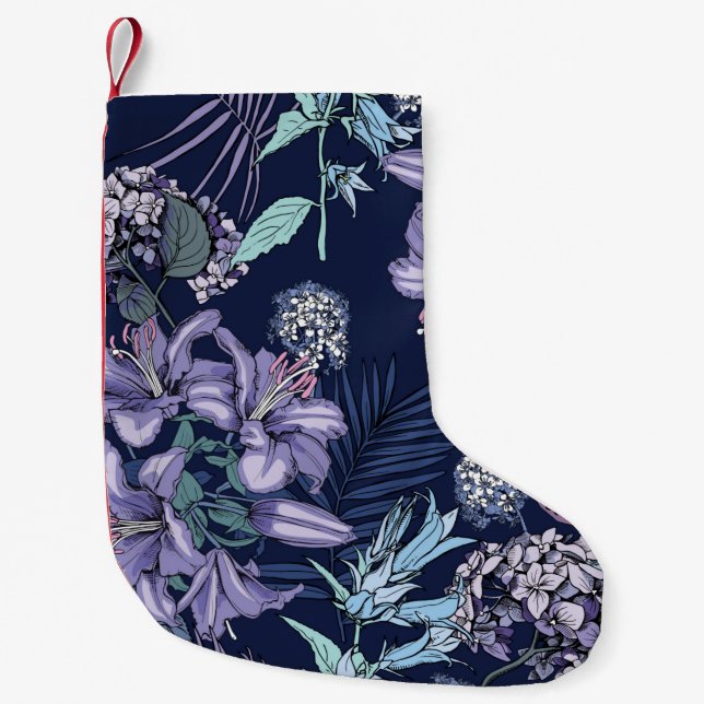 Floral seamless pattern. There are Lily, Hydrangea Small Christmas Stocking (Front)