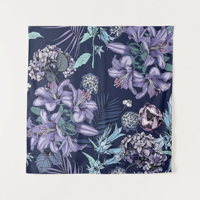 Floral seamless pattern. There are Lily, Hydrangea Tapestry (Front)