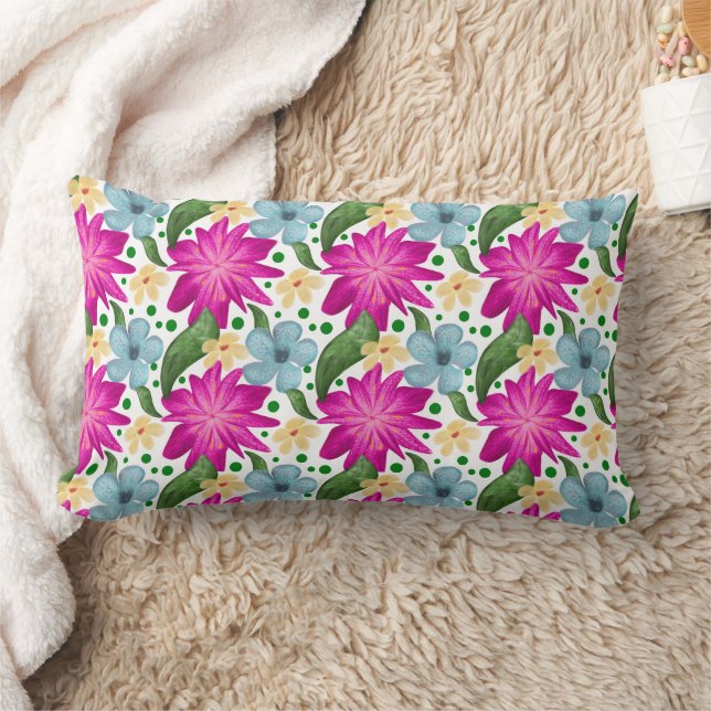 Floral Seamless Pattern | Watercolor Flower Repeat Lumbar Cushion (Blanket)