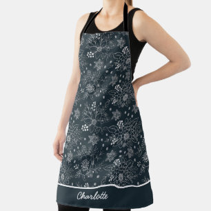 Floral seamless pattern white on dark personalised apron