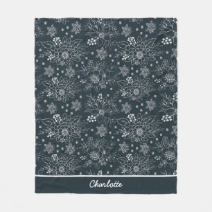 Floral seamless pattern white on dark personalised fleece blanket