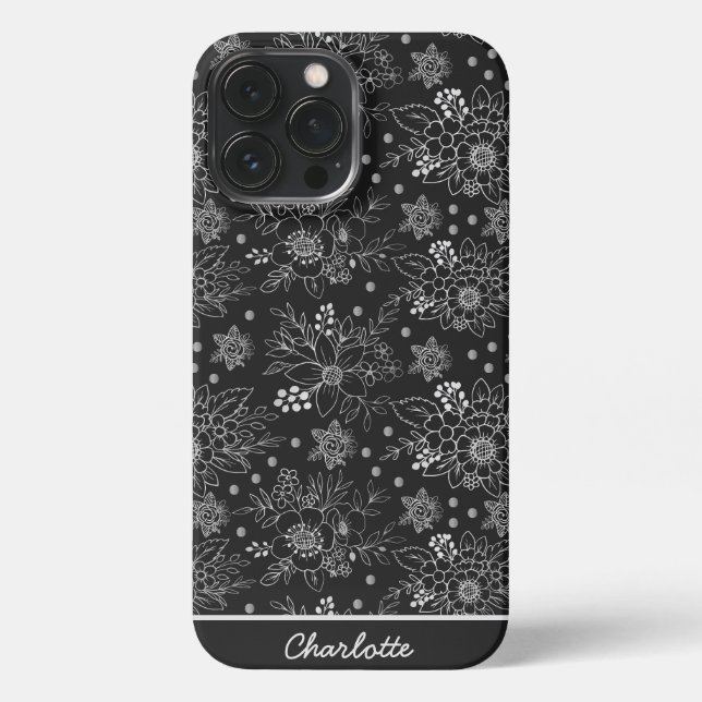 Floral seamless pattern white personalised name iPhone case (Back)