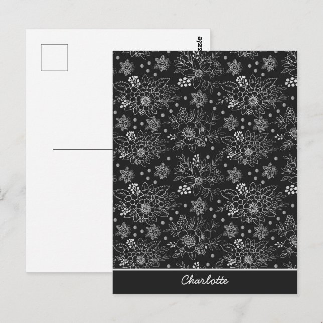 Floral seamless pattern white personalised name postcard (Front/Back)