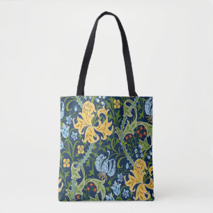 Floral seamless pattern with big flowers, lily and tote bag