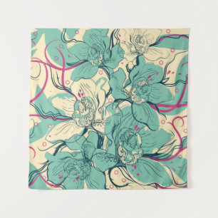 floral seamless pattern with blue orchidsfashion, tapestry