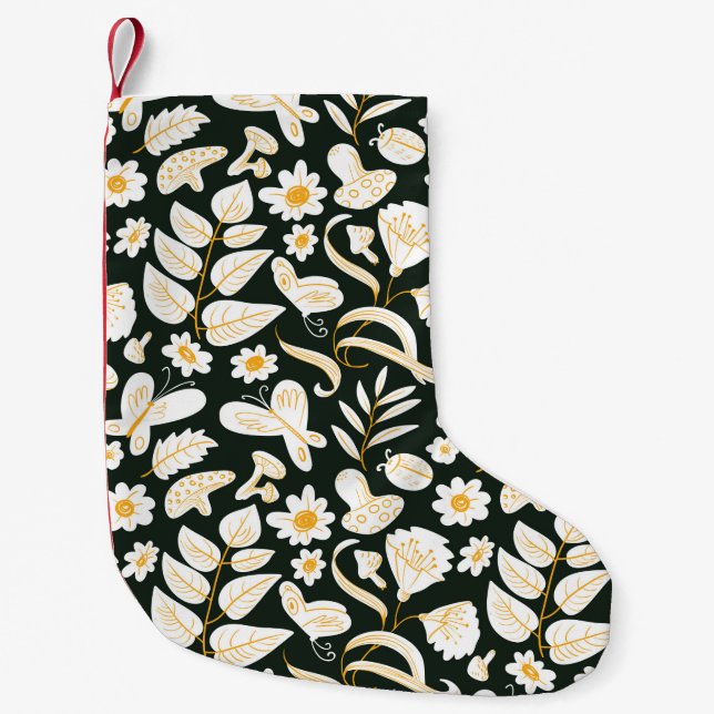 Floral seamless pattern with butterflies and bugs. small christmas stocking (Front)
