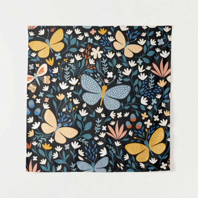 Floral seamless pattern with butterflies,  hand dr tapestry (Front)