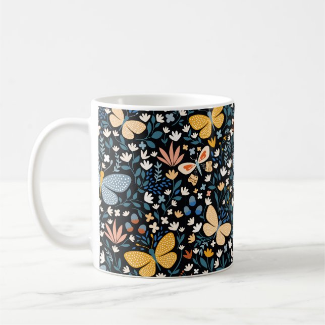 Floral seamless pattern with butterflies,hand draw coffee mug (Left)