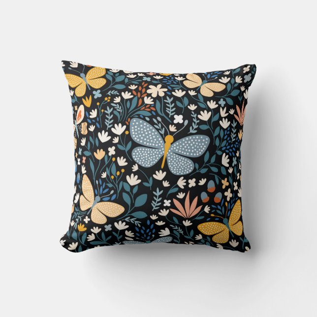 Floral seamless pattern with butterflies,hand draw cushion (Front)