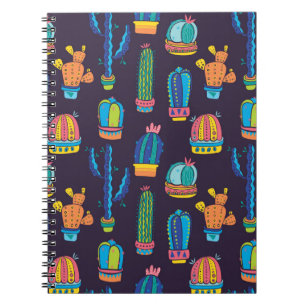 floral seamless pattern with cute cactuses on the  notebook