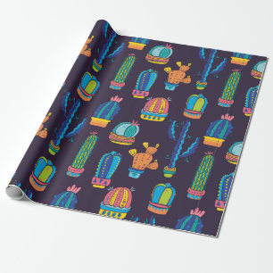 floral seamless pattern with cute cactuses on the wrapping paper