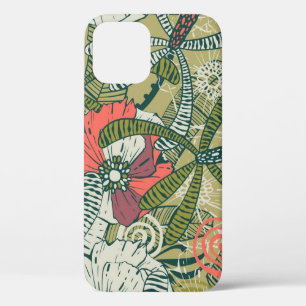 Floral seamless pattern with cute plants. backgrou iPhone 12 case