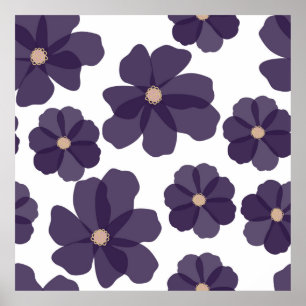 Floral seamless pattern with hand drawn purple cos poster