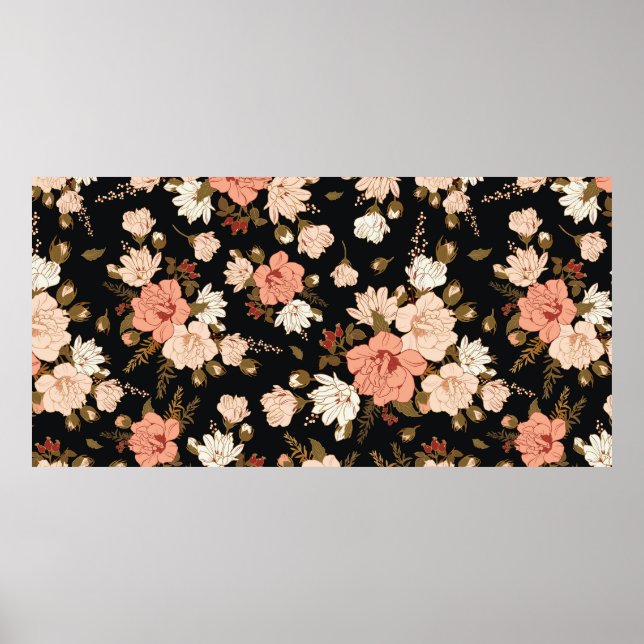 Floral seamless pattern with hibiscus. Floral back Poster (Front)