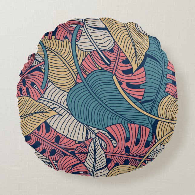 Floral seamless pattern with leaves. tropical back round cushion (Front)