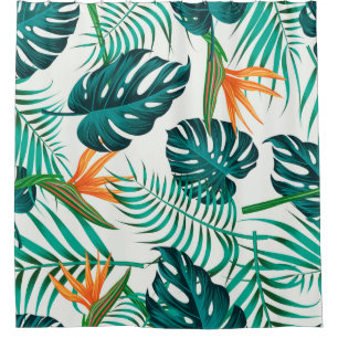 Floral seamless pattern with leaves. tropical back shower curtain