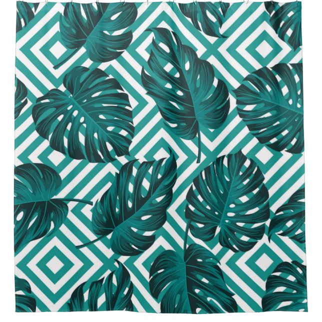 Floral seamless pattern with leaves. tropical back shower curtain (Front)