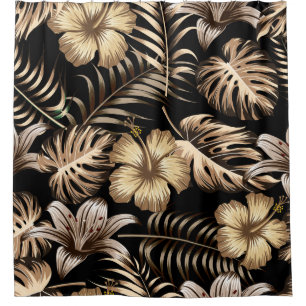 Floral seamless pattern with leaves. tropical back shower curtain