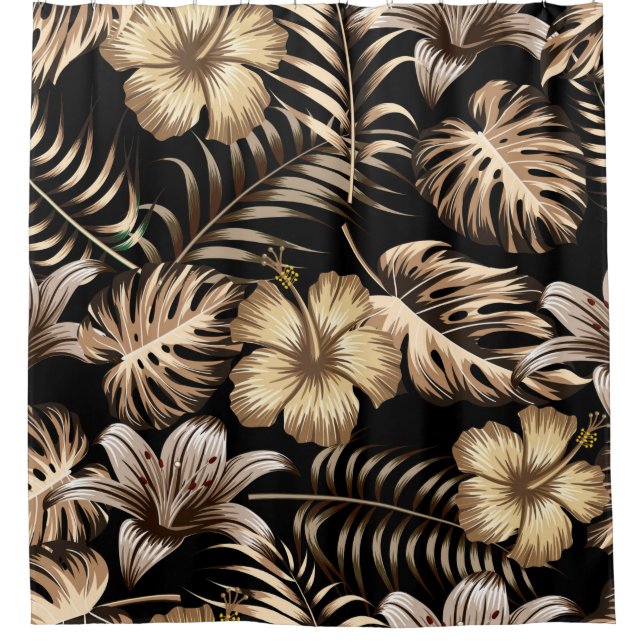 Floral seamless pattern with leaves. tropical back shower curtain (Front)