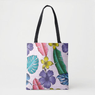 Floral seamless pattern with leaves. tropical back tote bag