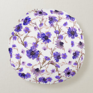 Floral seamless pattern with marigold flowers round cushion